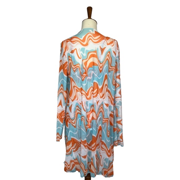 Retro 3 Pcs Set Orange Blue White Psychedelic Bikini & Coverup - Picture 12 of 15